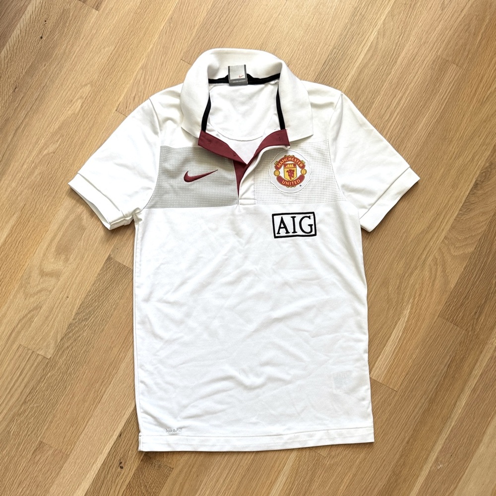 Nike White and Red Manchester United Polo Shirt